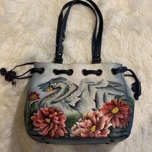 ANUSCHKA hand-painted genuine leather drawstring satchel bag NWOT